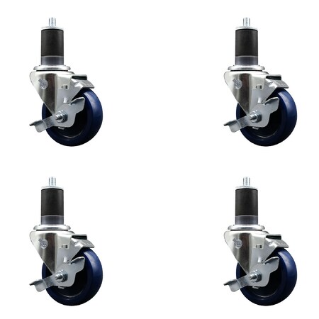 Service Caster 3.5'' SS Solid Poly Swivel 1-7/8'' Expanding Stem Caster Set with Brake, 4PK SCC-SSEX20S3514-SPUS-TLB-178-4